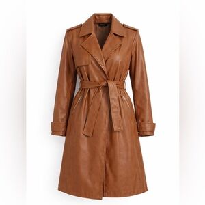 Bagate Brown FAUX Leather Trench Coat sz L nwot